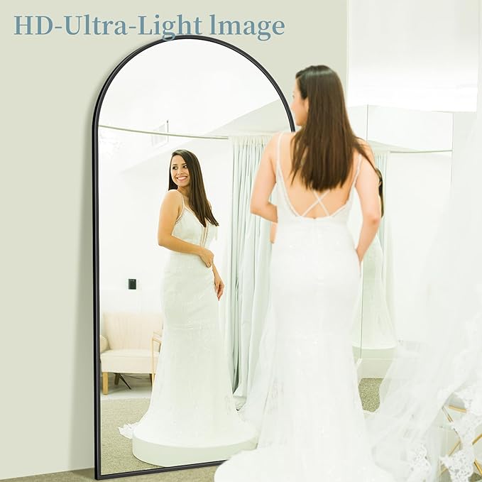 Full Length Mirror, 90"x46" Oversized Floor Mirror with Stand, Hanging or Leaning Full Body Mirrors Mirror for Bedroom, Living Room, Cloakroom, Arch, Black