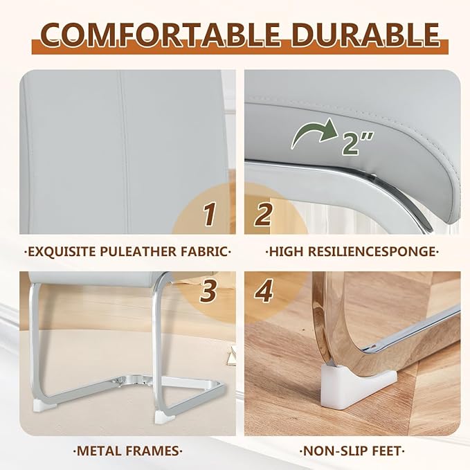 63'' Glass Dining Table Set for 4, Kitchen Table Chairs Set of 4, Clear Glass Dining Table with White unique design Leg and Silver Metal Base, 4 PU Dining Chairs with Metal Legs, Living Room, Kitchen.