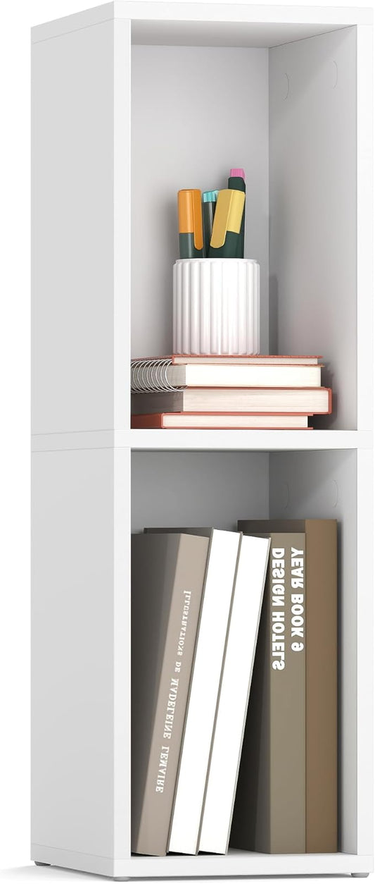 VASAGLE Custos Collection - Bookshelf, 2-Tier Bookcase, Book Shelf, Open Storage Shelf, 9.4 x 7.9 x 25.2 Inches, for Living Room, Home Office, Dining Room, Cloud White ULBC522W01