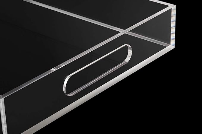 Clear Sturdy Acrylic Serving Tray with Handles-10x15Inch-Serving Coffee,Appetizer,Breakfast,Butler-Kitchen Countertop Tray-Makeup Drawer Organizer-Vanity Table Tray-Ottoman Tray-Decorative Tray
