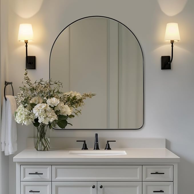 ANDY STAR Arched Mirror, 30 x 36 Inch Black Wall Mirror in Stainless Steel Metal Frame, Arch Top Rounded Corner 1 Inch Deep Set Design Wall Mount Hangs Vertical