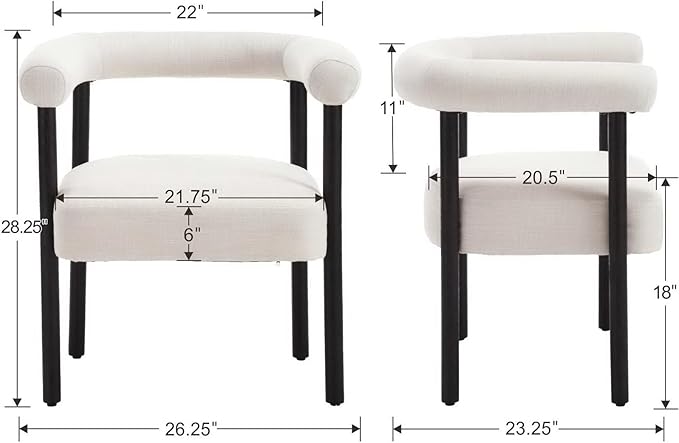 Beige Linen Dining Chairs Set of 4, Modern Upholstered Curved Backrest Kitchen Dining Room Chairs Accent Armchairs with Black Wood Legs
