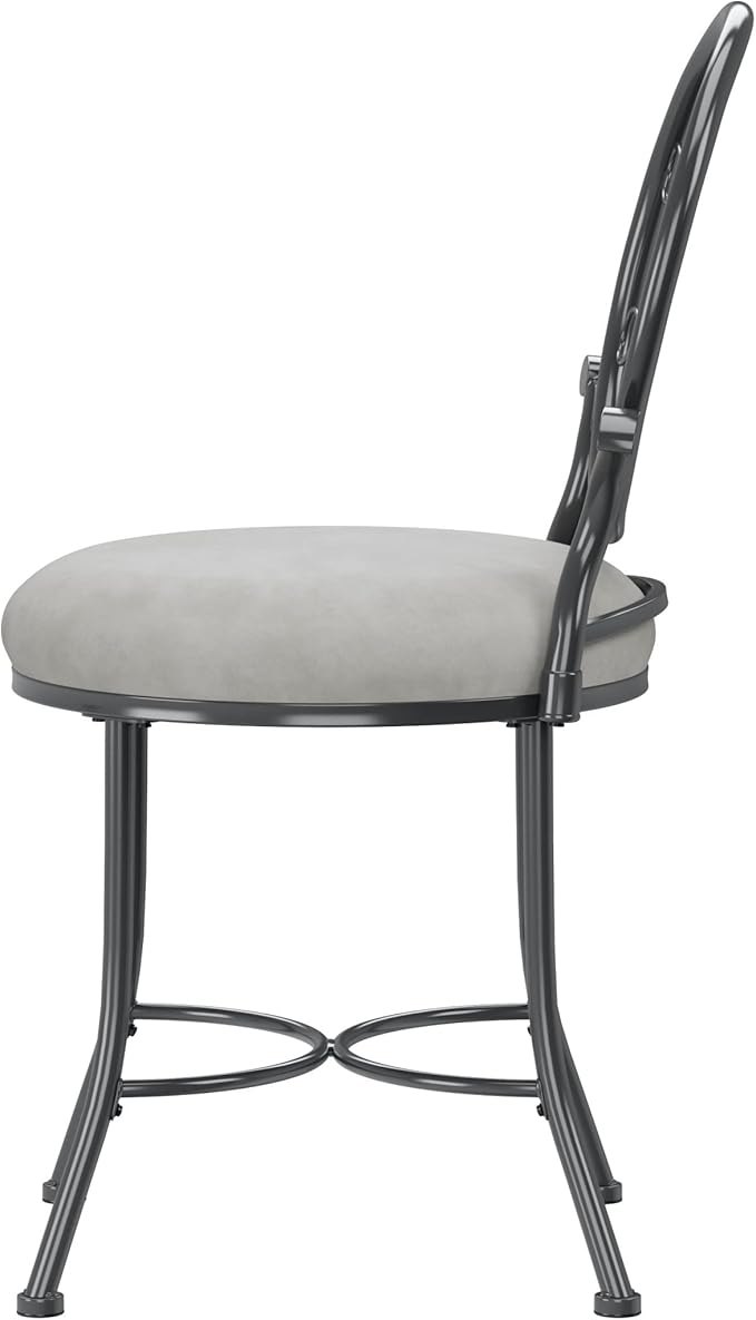 Hillsdale O'Malley Vanity Stool with Spiral Pattern Design, Metallic Gray Fabric