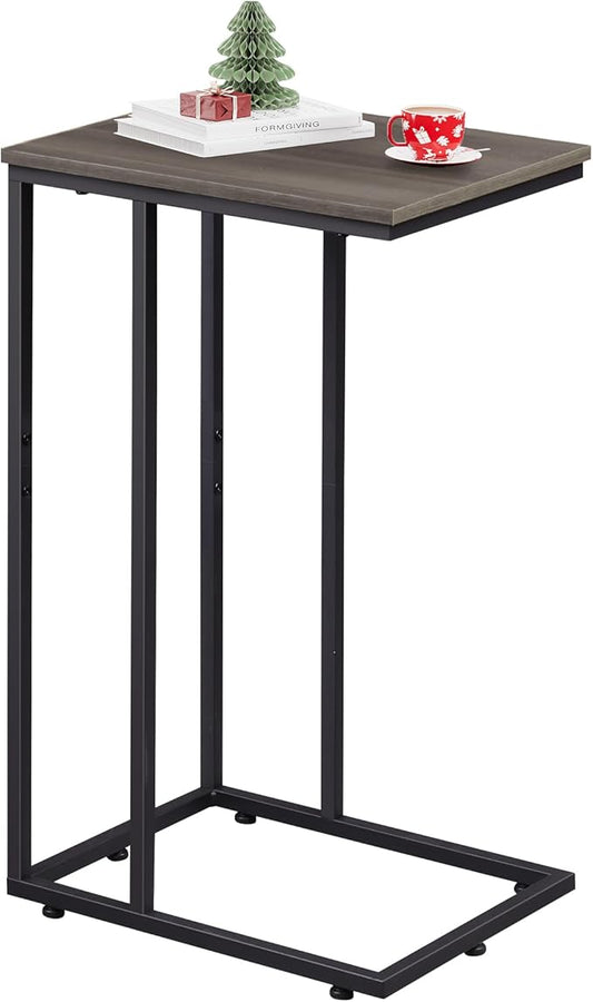 WLIVE Small Side Table, C Shaped End Table for Couch, Sofa and Bed, Tv Tray Table That Slides Under for Living Room, Bedroom, Bedside, Gray and Black