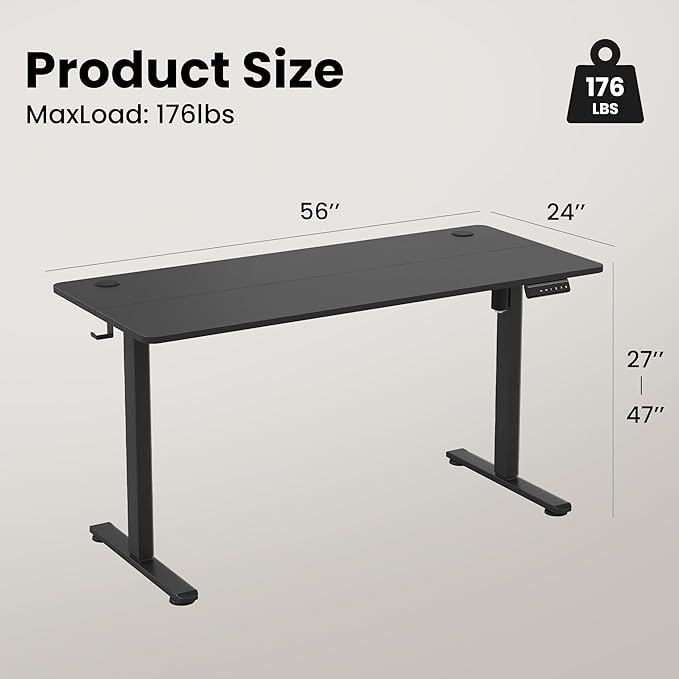 Casaphoria 55 x 24 inches Electric Standing Desk, Sit to Stand Desk with Memory Height Adjustment, Home Office Computer Desk for Writing and Games, Black