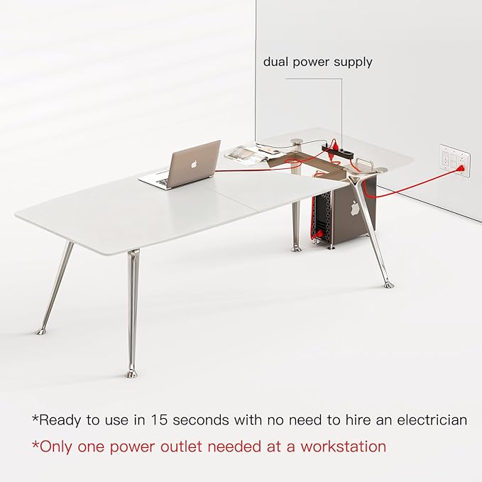 Writing Computer Desk, 60-Inch Large Executive Desk Office Workstation with Chrome-Plated Legs and Built-in Power Outlet, Writing Table Business Furniture, Modern Minimalist Style for Home Office