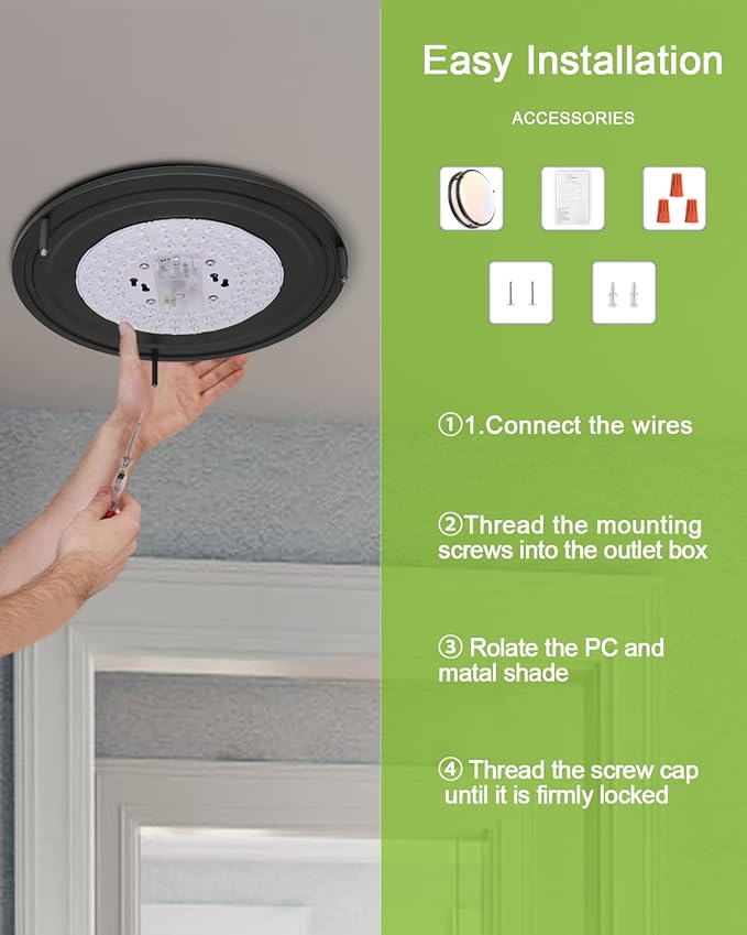 LED Flush Mount Ceiling Light Fixture - 13inch 40W[500W Equiv] 4000lm Dimmable Kitchen Light Fixtures, 3000K/4000K/5000K Black Ceiling Lamps for Bedroom, Bathroom, Hallway, Laundry, Stairwell-2Pack