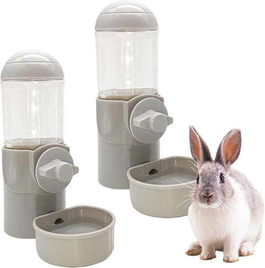 Tfwadmx Rabbit Watter Bottle 17oz Hanging Guinea Pig Automatic Water Dispenser No Drip Small Animal Cage Water Feeder Bowl for Bunny Chinchilla Hedgehog Ferret 2PCS (Grey)