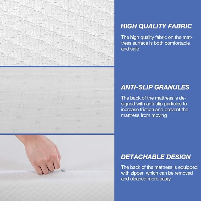 FDW | 8 Inch Queen Mattress | Medium Firm | Gel Memory Foam Mattress | White | Bed in a Box, CertiPUR-US Certified | Pressure Relief, Cooling Ventilated Foam | Washable Removable Cover