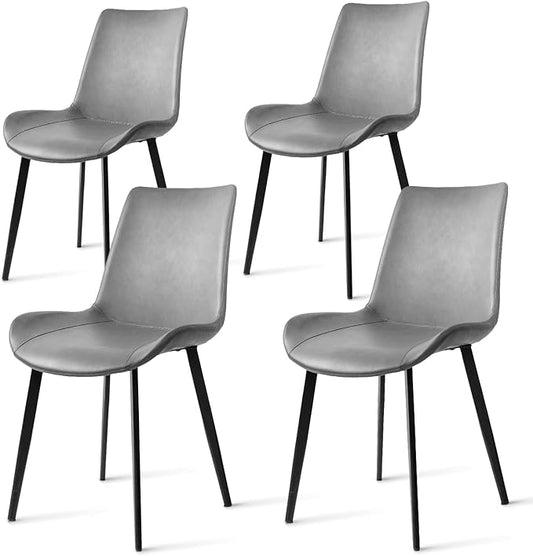Dining Chairs, PU Leather Dining Chair, Dining Room Chair with Sturdy Metal Legs, Upholstered Seat Dinner Chairs Accent Side Chairs for Indoor Kitchen Living Room Restaurant(Grey, Set of 4)