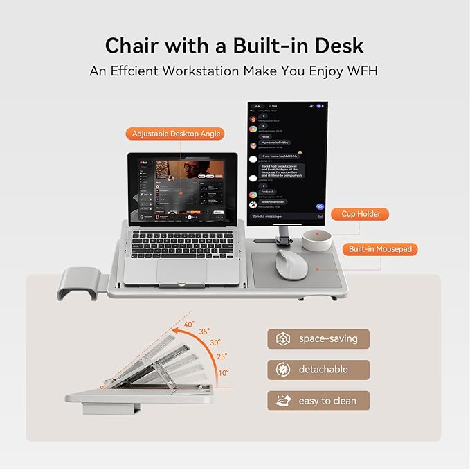 Newtral Ergonomic Office Chair - Home Office Desk Chair with Footrest, with Auto-Following Lumbar Support, 4D Armrest, Adjustable Seat Depth & Height