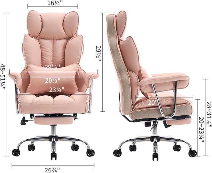 Efomao Big and Tall Office Chair 400LBS, Heavy Duty Executive Office Chair with Foot Rest, Home Office Desk Chairs, Pink Big Tall Computer Chair