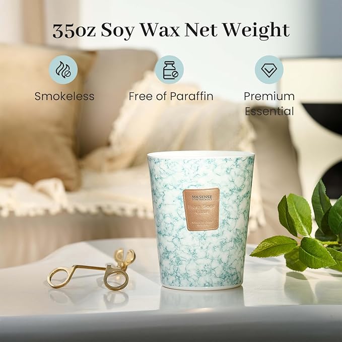 M&SENSE Extra Large Candle 35oz 150H FreshSageCitrus Scented Candle,3 Wick Highly Scented Jar Candle, XL Candles Gift for Stress Relief, Meditation, Yoga