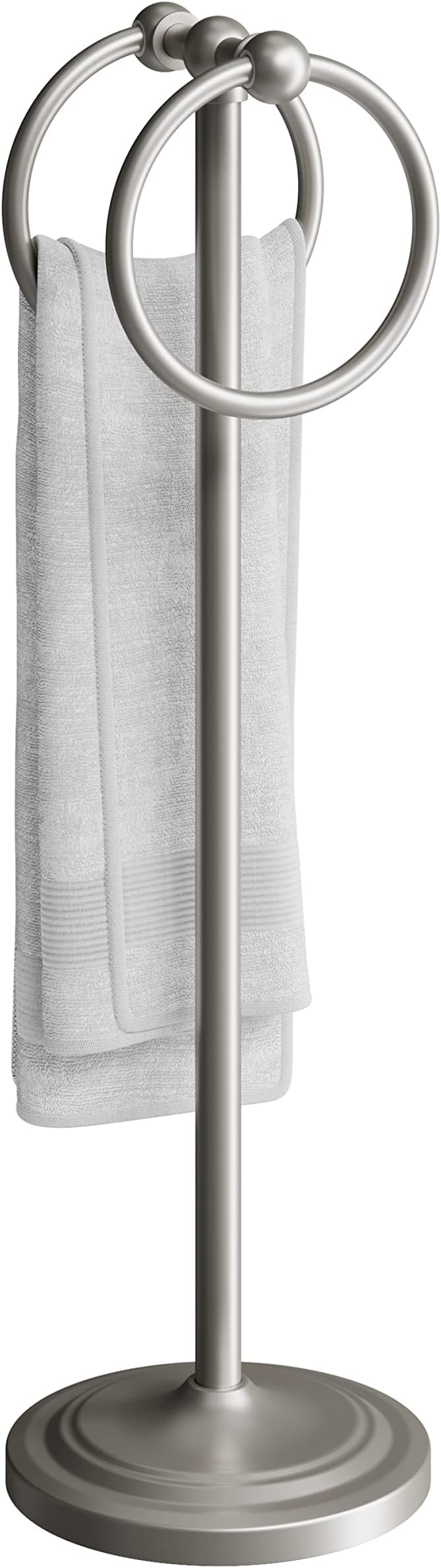 BGL Fingertip Towel Holder Stand Hand Towel Ring for Bathroom or Kitchen Vanity Countertops to Store Hand Towels Washcloths or dishcloths - 2 Hanging Rings，19" High-Brushed Nickel