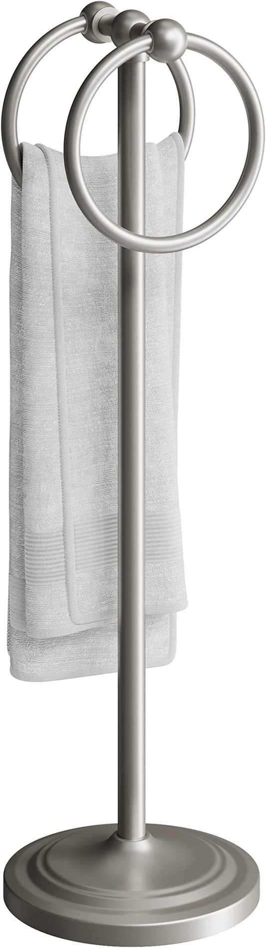 BGL Fingertip Towel Holder Stand Hand Towel Ring for Bathroom or Kitchen Vanity Countertops to Store Hand Towels Washcloths or dishcloths - 2 Hanging Rings，19" High-Brushed Nickel