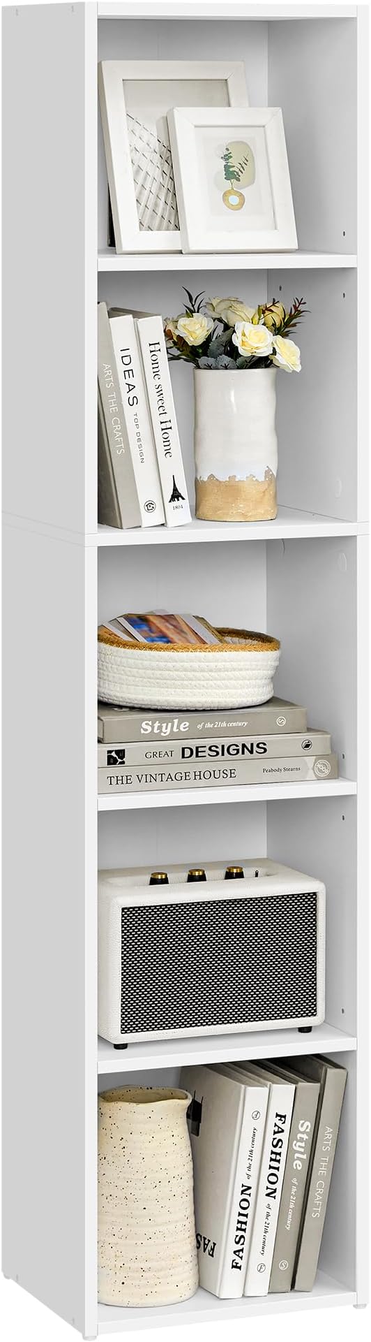 VASAGLE Custos Collection - Bookshelf, 5-Tier Bookcase, Book Shelf, Open Storage Shelf, 9.4 x 11.9 x 52.8 Inches, for Living Room, Home Office, Dinning Room, Cloud White ULBC419W01