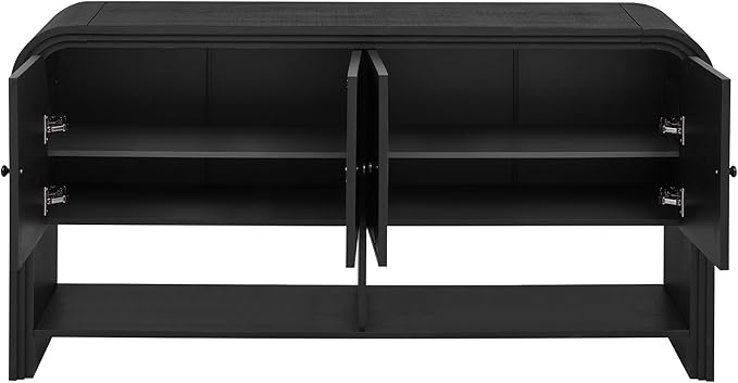 60'' Curved Sideboard with 4 Doors and Bottom Shelf, Versatile Wooden Accent Storage Cabinet Entryway Console Table for Hallway Living Room Dining Room (Black-4.16)