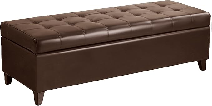 Joveco Storage Ottoman Bench, 51 Inch Leather Tufted Bench for End of Bed, Bedroom, Living Room, Brown