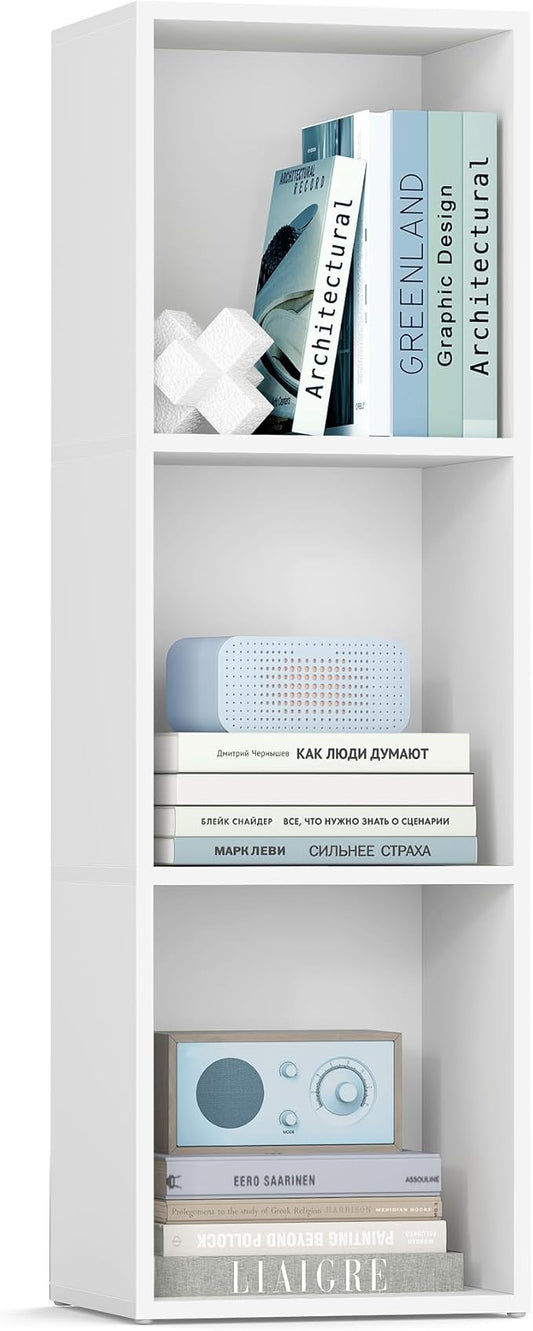 VASAGLE Custos Collection - Bookshelf, 3-Tier Bookcase, Book Shelf, Open Storage Shelf, 9.4 x 11.8 x 37.3 Inches, for Living Room, Home Office, Dining Room, Cloud White ULBC433W01