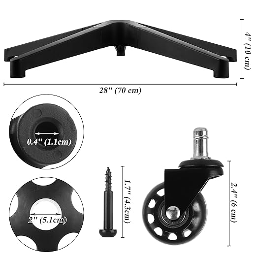 28 Inch Office Chair Base Replacement with 5 Wheels Bell Glides Gaming Chair Base Replacement Metal, 2200 Lbs Heavy Duty Desk Chair Base Part (Black)