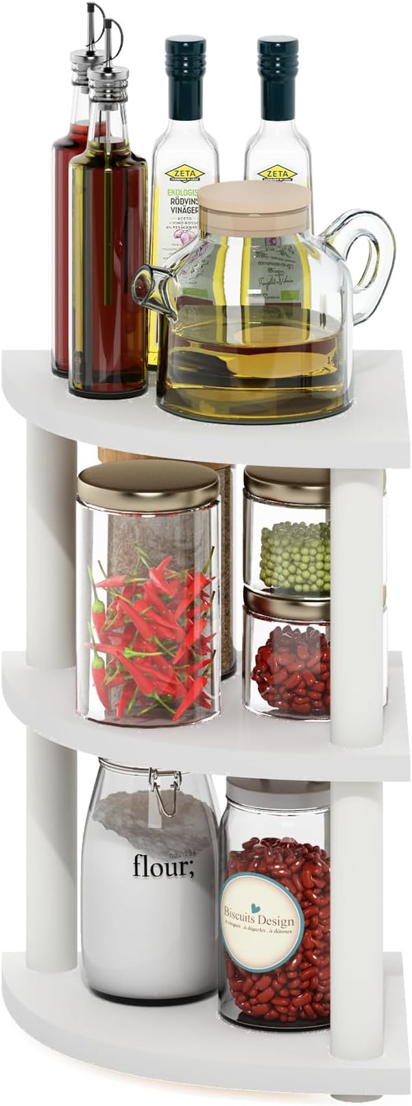 Furinno Turn-N-Tube Kitchen Countertop Organizer, 3-Tier Corner Countertop Organizer Shelf, Corner Shelf, for Kitchen, Pantry, Organizers and Storage, White