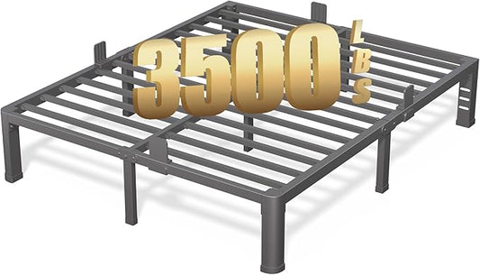 FUIOBYVV 12 Inch Queen Bed Frame with Rounded Corner and Headboard Hole Mattress Retainers 3500 LBS Metal Heavy Duty Steel Slats Support No Box Spring Needed Platform Noise Free Easy Assembly