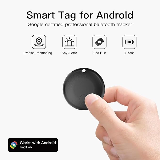 RAINDROPS 2025 Smart Tags Android Tracker,Air Tracker Tags-4 Pack Works with Google Find Hub,Item Finder for Keys,Backpack,Wallet,Pets (Android Only,Black,4 Pack)