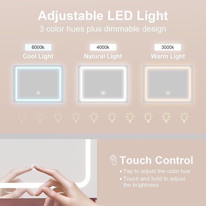 Vanity Table with Hidden Storage & LED Mirror - Includes Padded Stool, 5 Compartments, 2 Drawers & 1 Storage Cabinet - Ideal Bedroom Makeup Dressing Table Pink