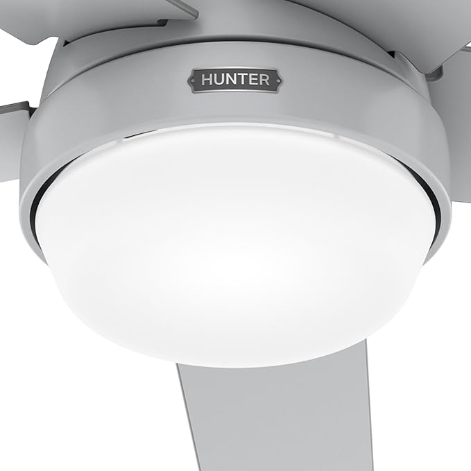 Hunter 52 inch Indoor Ceiling Fan with LED Light and Remote Control - Modern Smart Ceiling Fan, Standard Mount, 5 Blades, For Bedroom, Living Room, or Kitchen, Quiet - Aerodyne 52614, Dove Grey