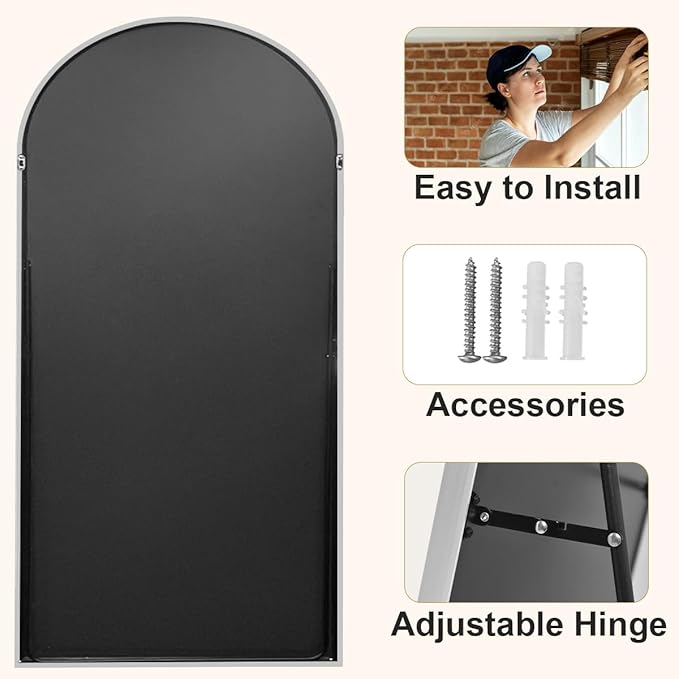 HARRITPURE 56"x21" Arched Full Length Mirror Free Standing Floor Mirrors Leaning Hanging Mounted Mirror Aluminum Frame Modern Home Decor for Living Room Bedroom Cloakroom,Silver