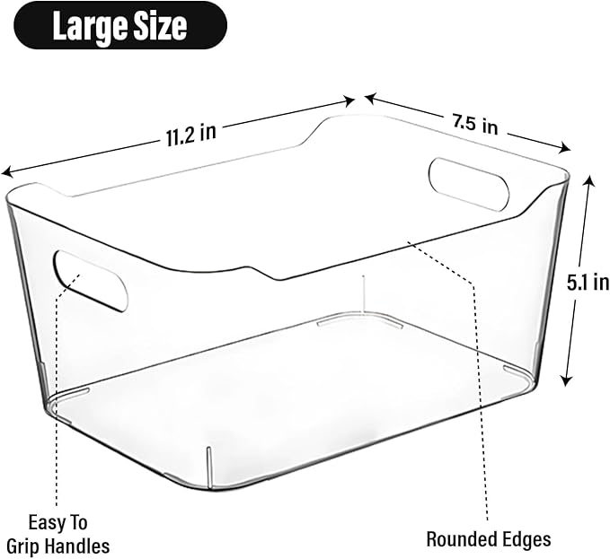 Clear Plastic Storage Bins for Kitchen Organization or Pantry Organizers and Storage, Freezer Organizer Storage Containers Bin for Organizing Refrigerator Cabinet Organizers (8, Large)