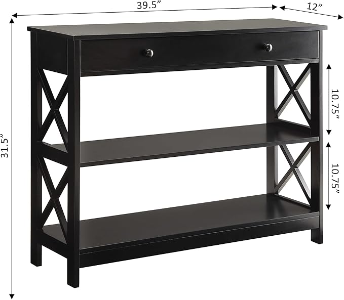 Convenience Concepts Oxford 1-Drawer Console Table 39.5" - Farmhouse Sofa Display with Storage Shelf For Living, Family, & Dining Room, Modern Entryway Hall Table for Kitchen, Bedroom, Black
