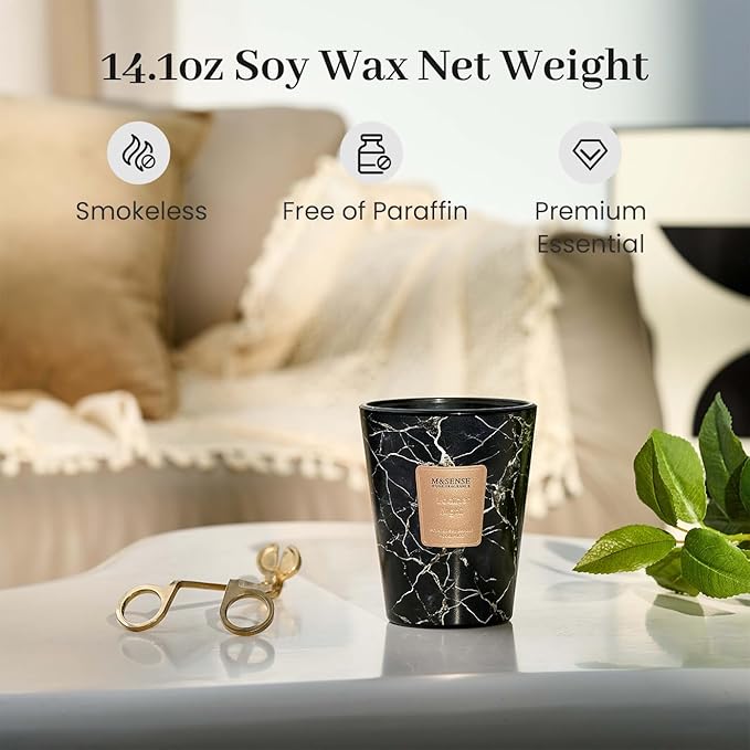 M&SENSE Leather Night Scented Soy Candle, 3 Wick Highly Scented 14.1 Oz 80H, Aromatherapy Christmas Gift for Women and Men