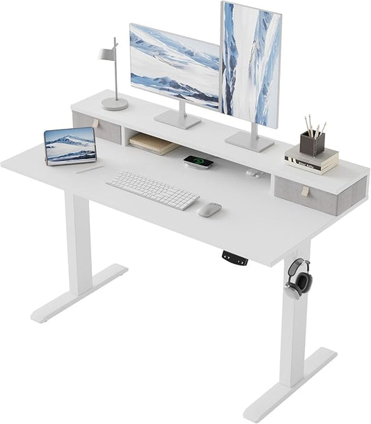 Klicelor 48 Inch Electric Standing Desk with Drawers, Adjustable Height Small Sit Stand Desk for Home Office, Compact Computer Workstation with Storage– White