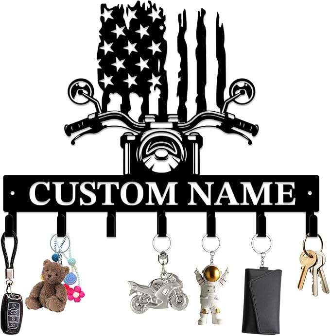 Personalized Custom Name Motorcycle Keys Hooks,Metal Motorcycle Art Clothes Keys Hooks,Metal Motorcycle Lover Wall Home Storage Decorative Keys Hooks,Key Holder Hooks for Wall (Style G)