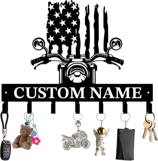 Personalized Custom Name Motorcycle Keys Hooks,Metal Motorcycle Art Clothes Keys Hooks,Metal Motorcycle Lover Wall Home Storage Decorative Keys Hooks,Key Holder Hooks for Wall (Style G)