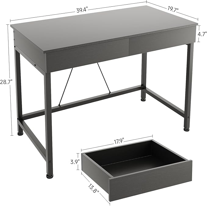 Mexin Small Black Desk with 2 Wooden Drawers, 40 Inch Home Office Writing Desk, Black Vanity Desk with Storage, Computer Desk for Bedroom Small Spaces, Table for Office, Work, Kids Study, Makeup
