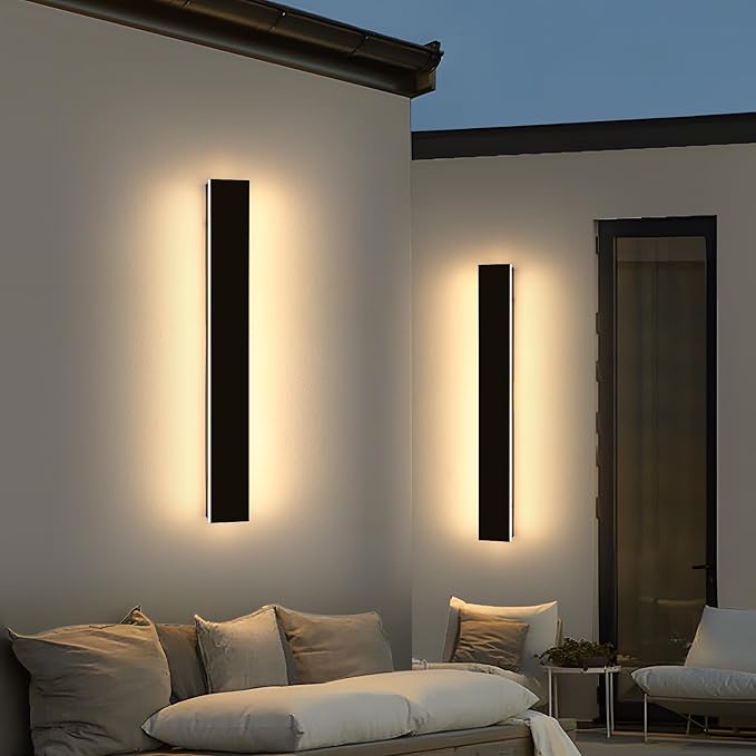 2 Pack 31.4inch Modern Exterior Wall Lights, 3000K Warm White, Outdoor Wall Mount Linear Sconces, 31W, IP65 Waterproof Minimalist Strip Led Lighting for House, Porch, Garage, Garden