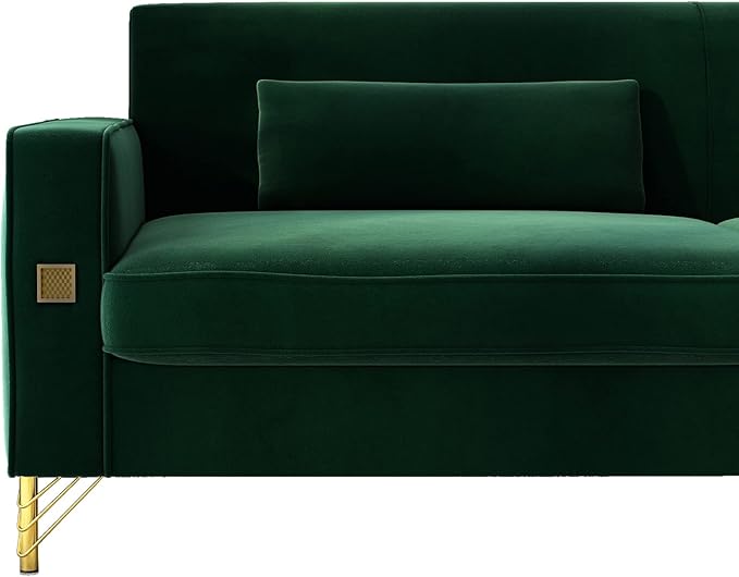 85.63" Velvet Sofa,Modern Loveseat Couch with Pillows Set of 2 for Living Room,Bedroom,Apartment Furniture with Gold Metal Legs (Green)