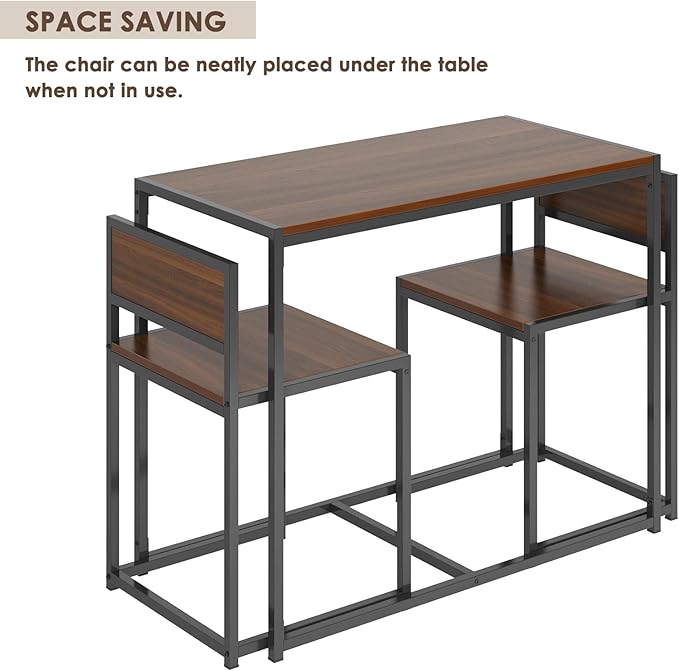 soges 3 Piece Dining Set for 2, Small Dining Table Set with 2 Chairs, Walnut Kitchen Table for Small Spaces, Breakfast Nook Set, Compact Apartment Dining Room Table