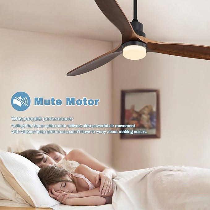 Sofucor Ceiling Fan with Lights, 60 Inch Low Profile Flush Mount Mordern Wood Ceiling Fan with Remote for Indoor Farmhouse Bedroom Living Room Outdoor Patio Porch, Reversible DC Motor, Noiseless