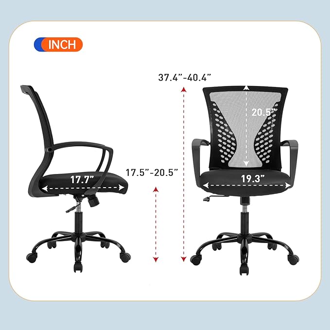 BestOffice Office Chair Ergonomic Desk Chair Mesh Computer Chair with Lumbar Support Armrest Mid Back Rolling Swivel Adjustable Task Chair for Women Adults, Black