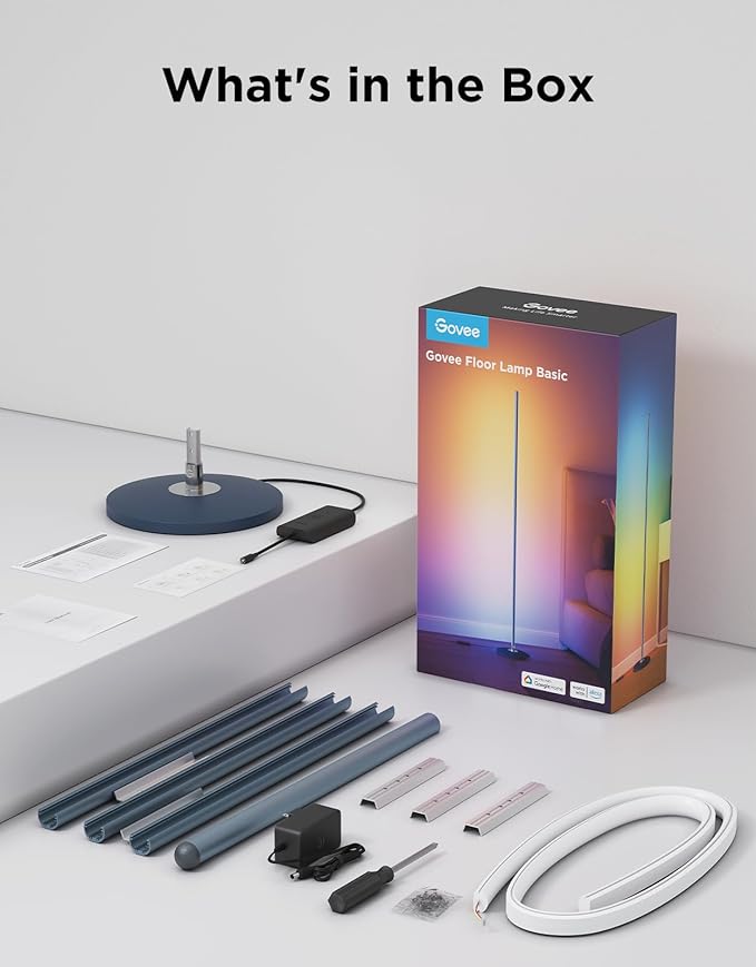 Govee RGBIC Floor Lamp Basic, LED Corner Lamp Works with Alexa, Smart Modern Floor Lamp with Music Sync and 16 Million DIY Colors, Color Changing Standing Lamp for Bedroom Living Room Blue