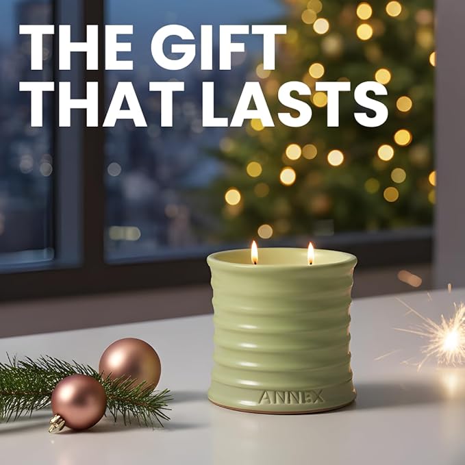 Scented Luxury Candles Outdoor Mosquito Bug Repellent Ceramic Jars, Soy Wax | The Green Life, Large Natural Candle - Green Melon & Peppermint | Non Toxic, 2 Wicks, Reusable Jar