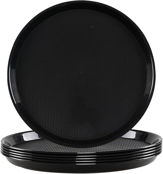 Zopnny 6-Pack Plastic Round Serving Trays, Breakfast Food Serving Trays Set