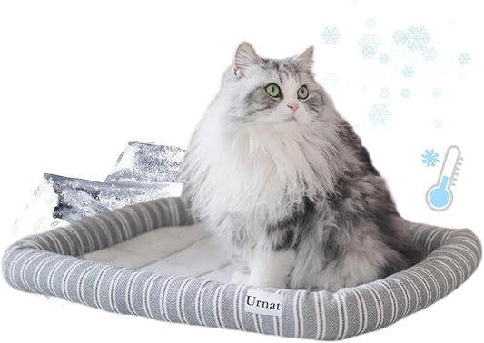 Cat Cooling Mat Bed, Summer Machine Washable Temperature-Regulating Breathable Sleeping Cushion for Indoor Kittens (Grey,M)