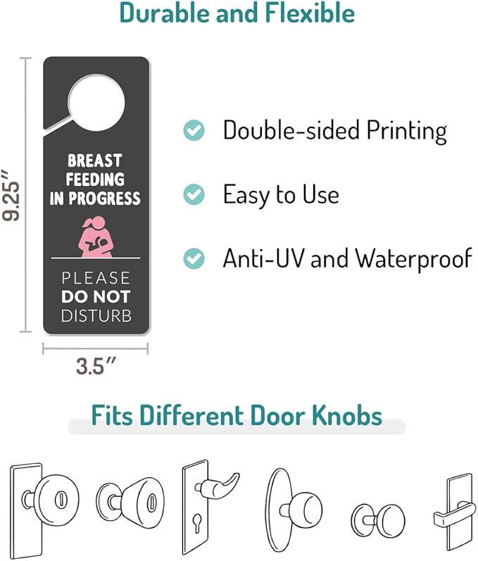 Breastfeeding Door Sign, 2 Pack (Printed on Both Sides), 9.3″x3.5″ PVC Plastic, Breastfeeding for Work, Pumping for Work, Pumping in Progress