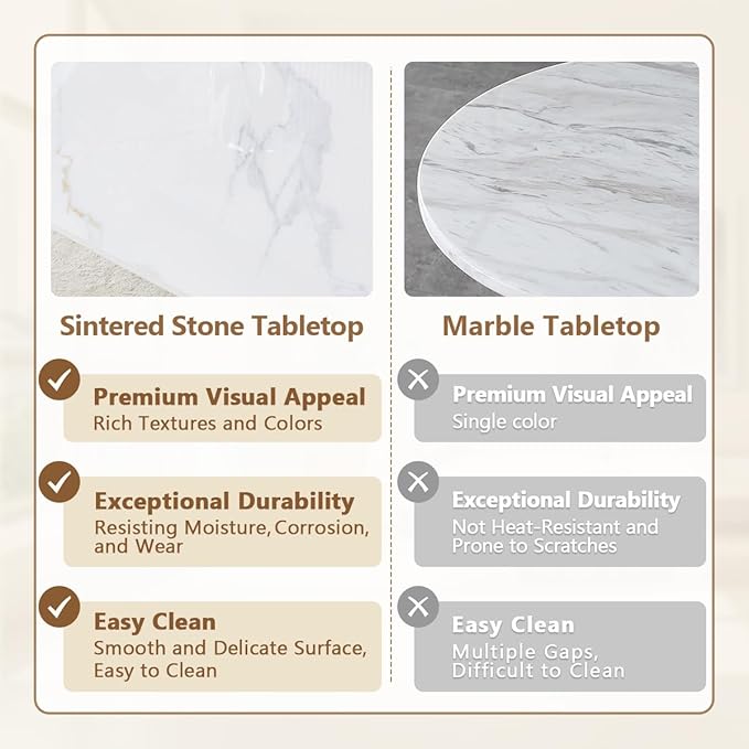 7 Piece Modern Dining Set, 62'' Sintered Stone Dinner Table for 6, Easy to Assemble