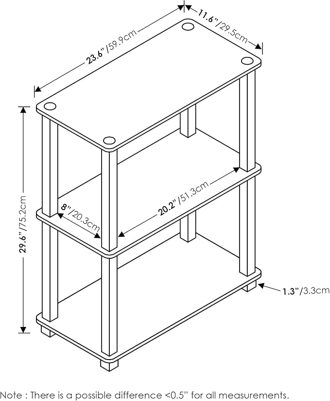 Furinno TURN-S-TUBE Storage Shelves, 3-Tier Book Shelf, Corner Shelf, Toolless Open Shelves, for Organization and Storage, Living Room, Garage, Home Office, Amber Pine