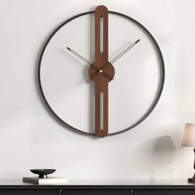 Cuspin 24 Inch Large Wall Clock for Living Room, Modern Silent Non Ticking Battery Operated Big Clock, Rustic Minimalist Wood Metal Frame Decorative Wall Clocks for Office, Bedroom, Kitchen